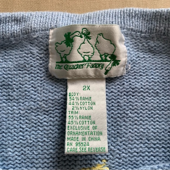 Vintage Quacker Factory Women’s 2X Light Blue Knit Sweater Bunny Rabbit Flowers - Picture 8 of 16